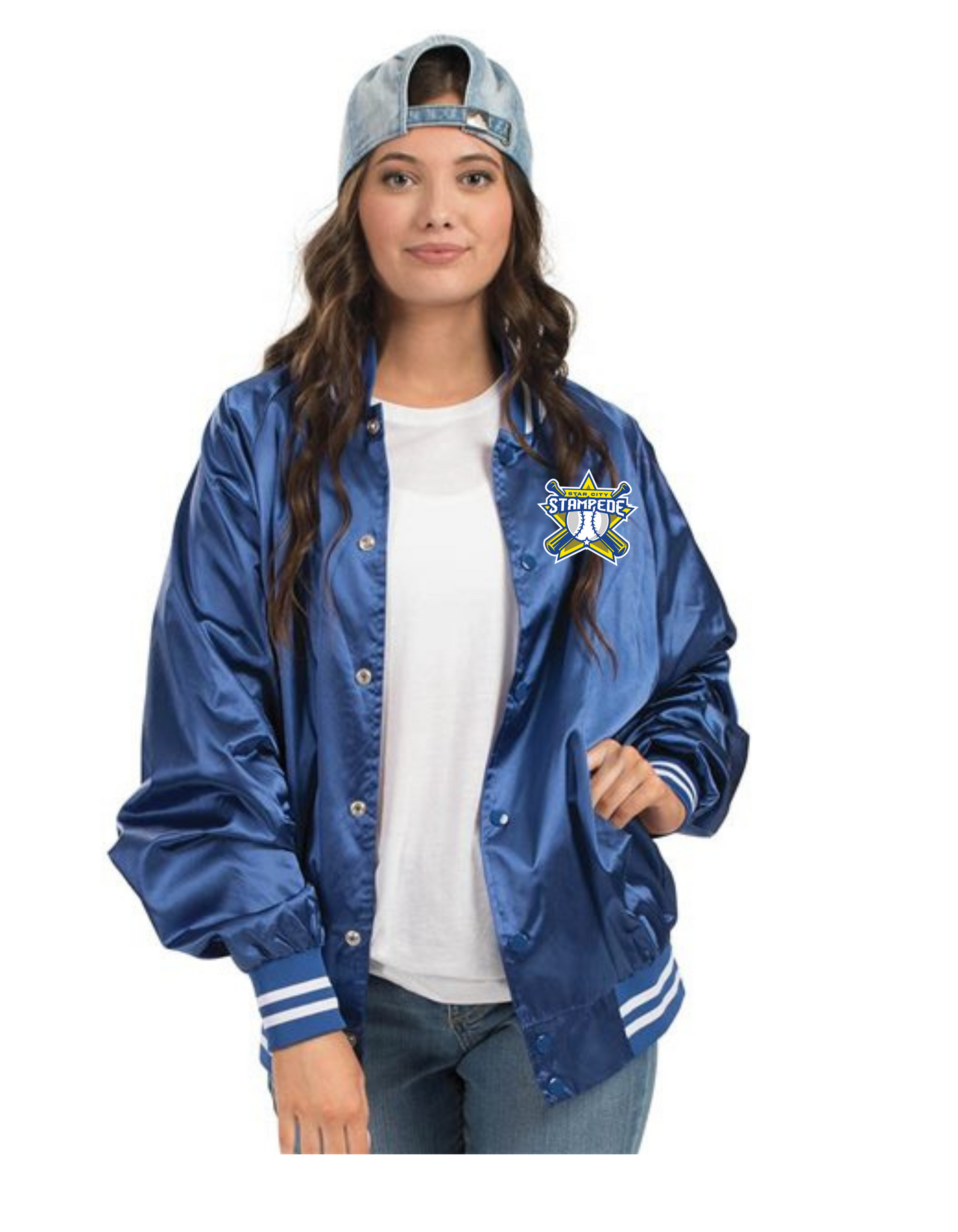 Satin Baseball Jacket Striped Trim