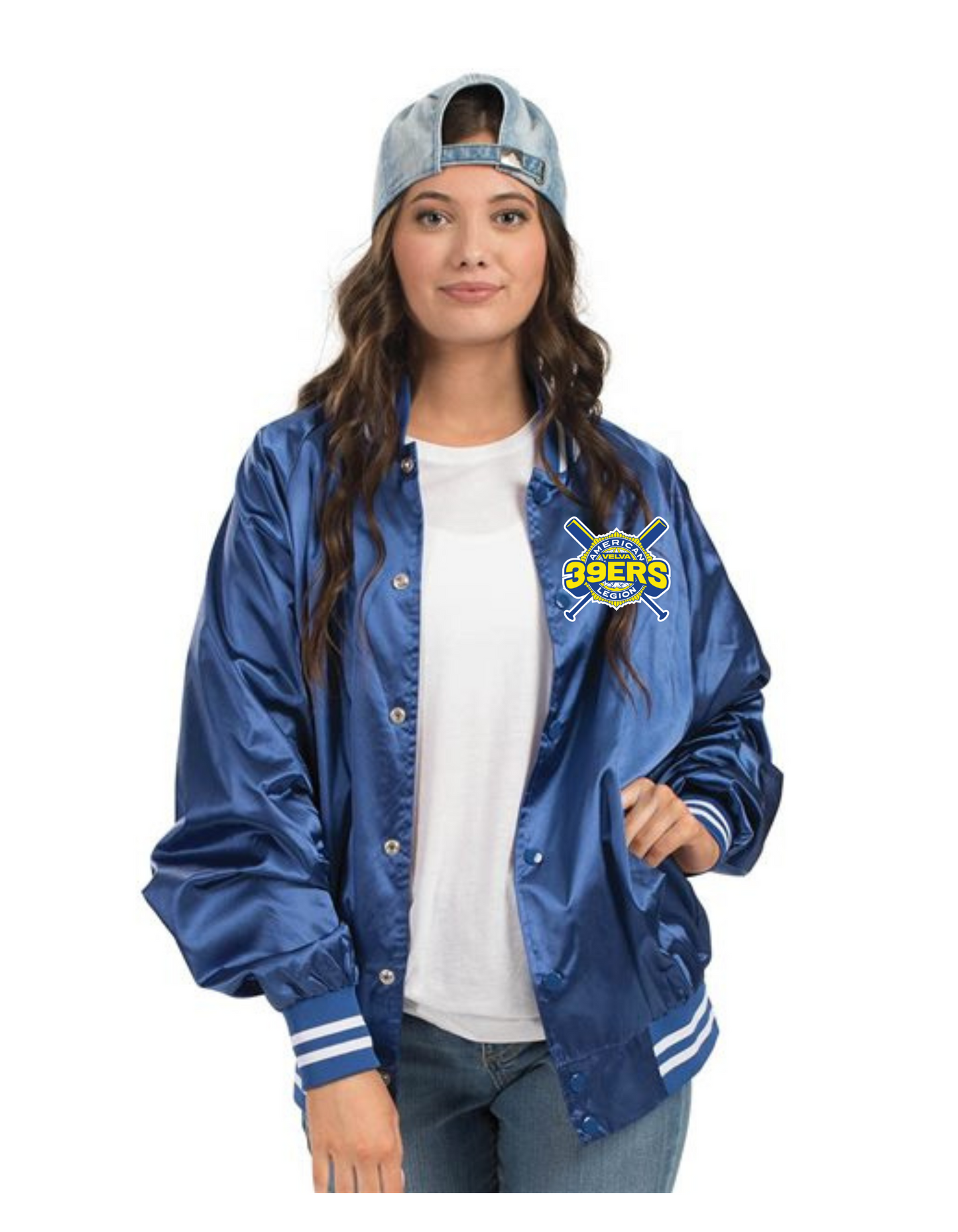 Satin Baseball Jacket Striped Trim
