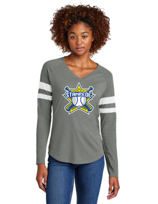 Sport-Tek® Ladies Halftime Stripe Long Sleeve V-Neck Tee